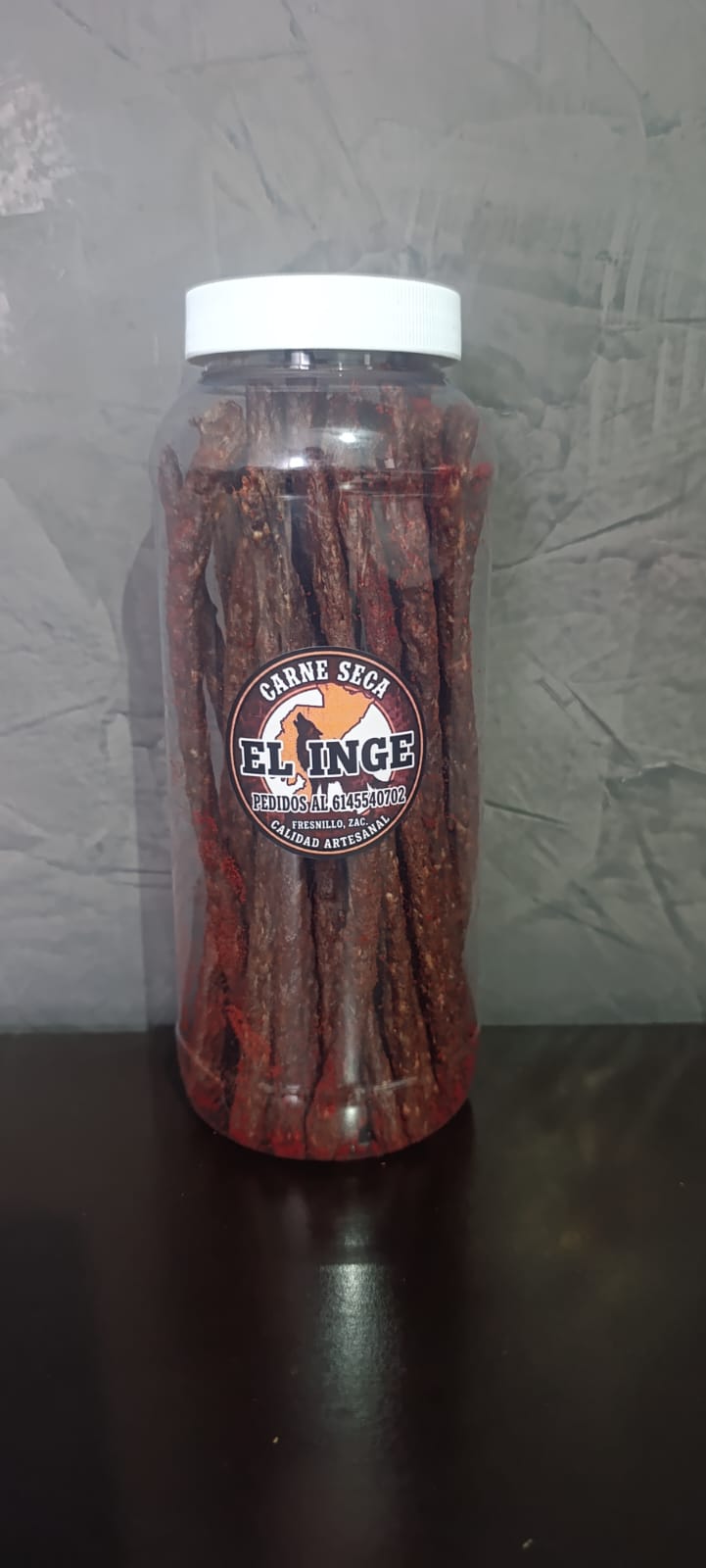 Carne Seca El Inge en Tiras, presentación en frasco, calidad artesanal de Fresnillo, Zacatecas